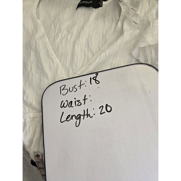 Minkpink Top Woman's M White Short Sleeve Faux Wrap Peplum Coastal - Picture 7 of 8